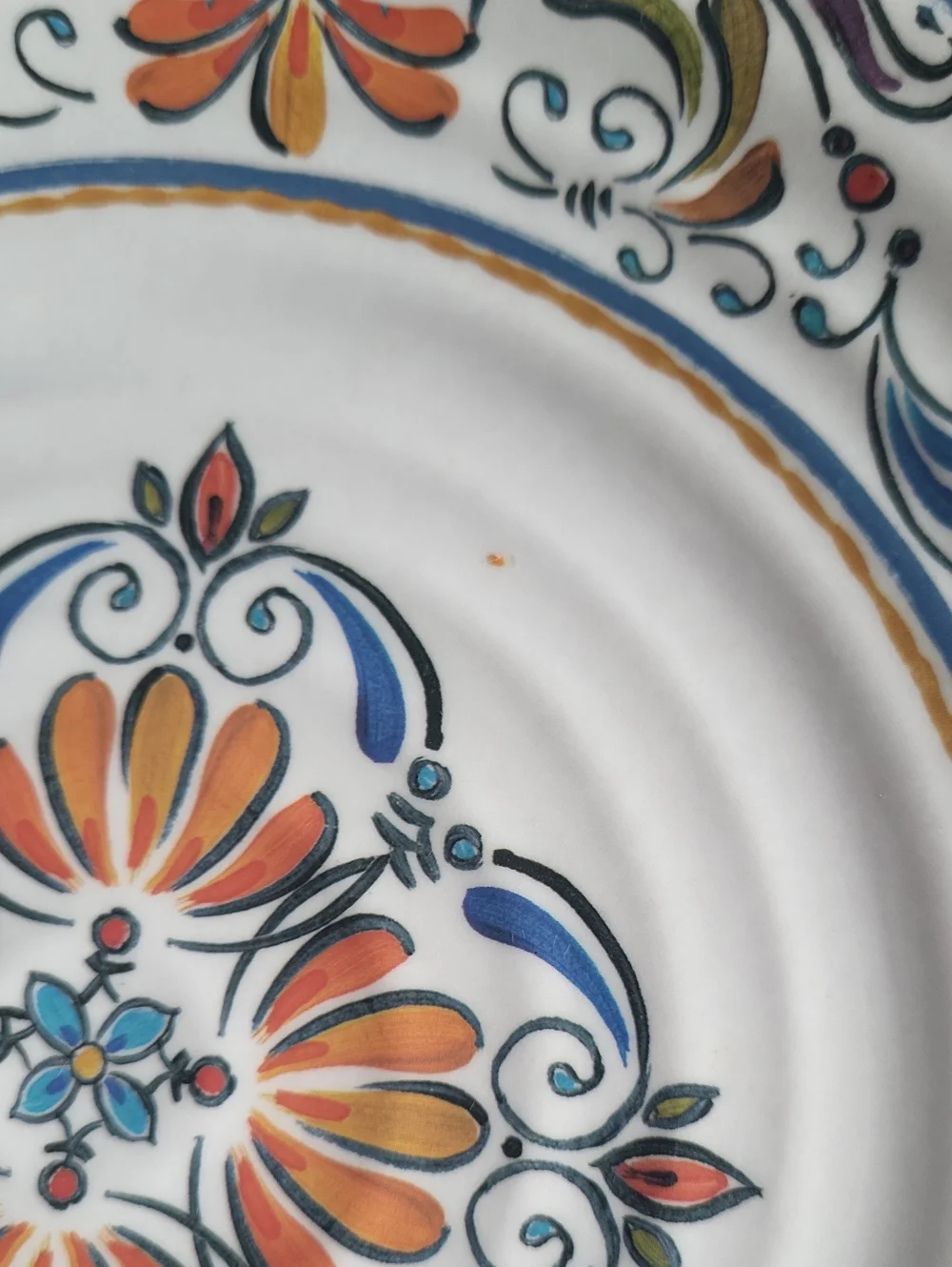 Pier 1 Hand-Painted Melamine Plate Set - White, Blue, Green & Orange